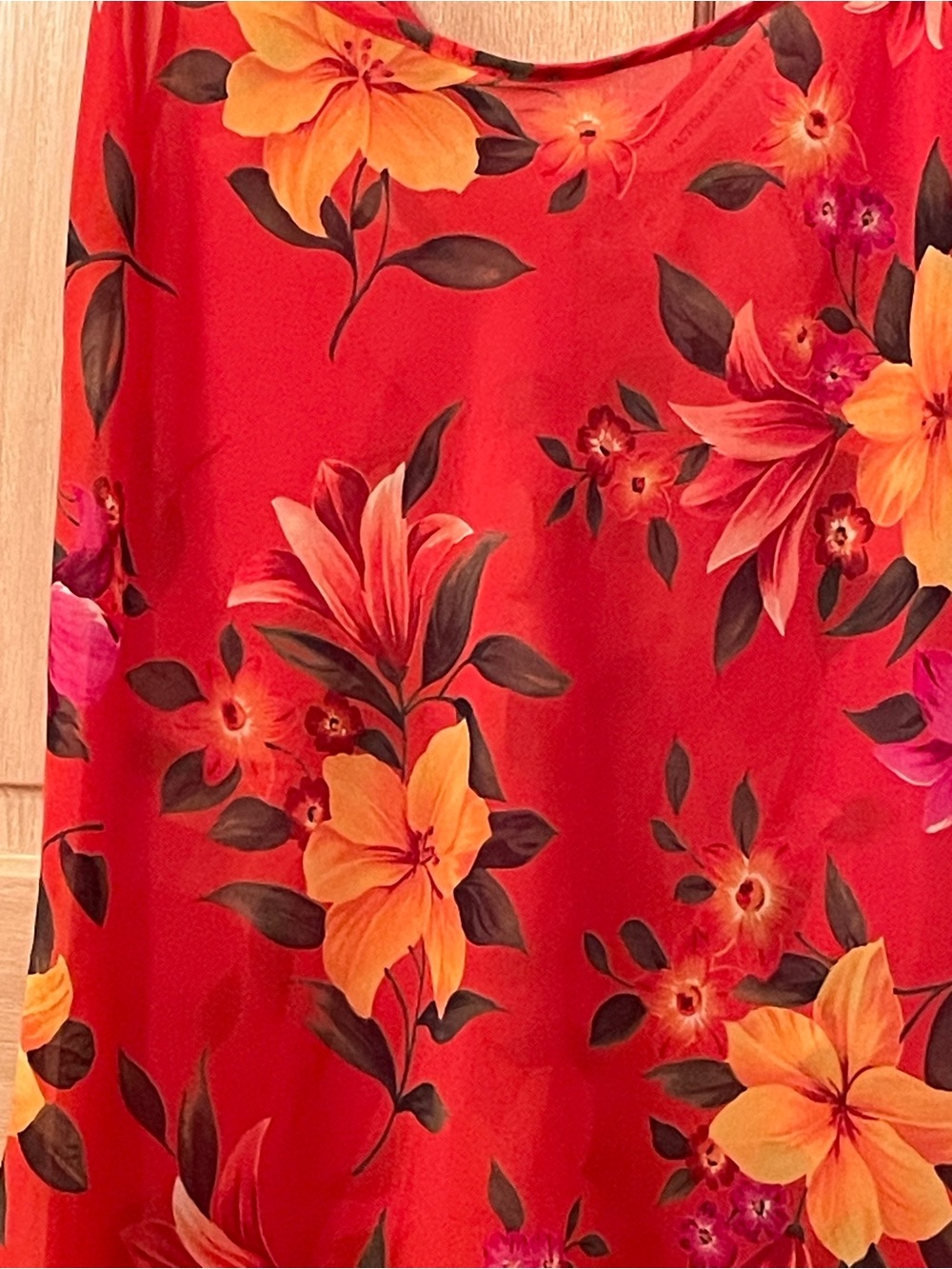 Victoria's Secret Sheer Red Floral Slip Dress with Green Leaf Accents - Picture 4 of 11